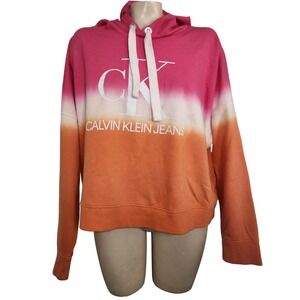 Calvin Klein Jeans Pink Orange Ombre Logo Hoodie Sweatshirt XXL